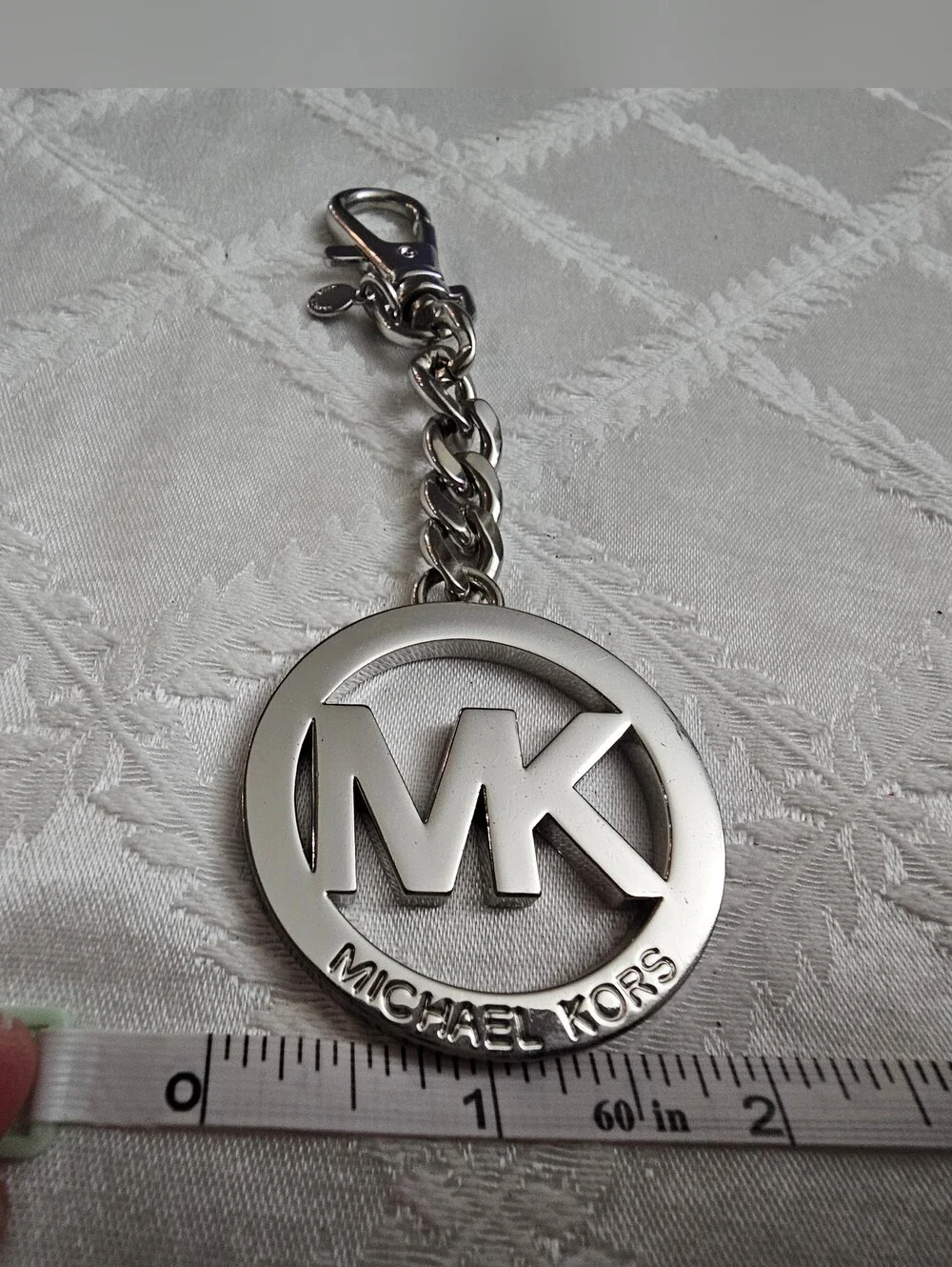 Michael Kors Silver-Tone MK Round Logo Keychain